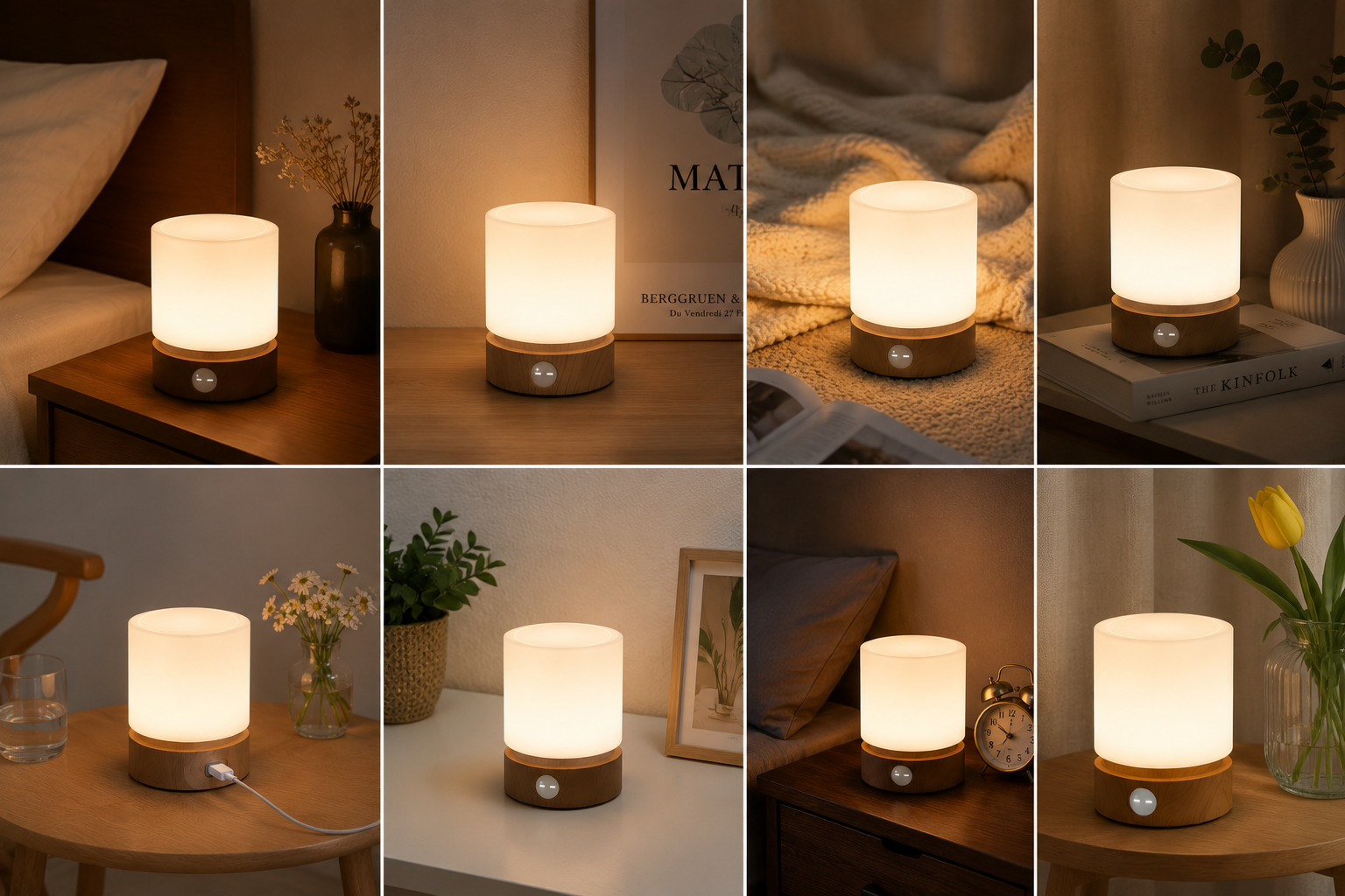 VELOREA Rechargeable Night Light with Touch Control & Smart Timer | Warm LED Bedside Lamp