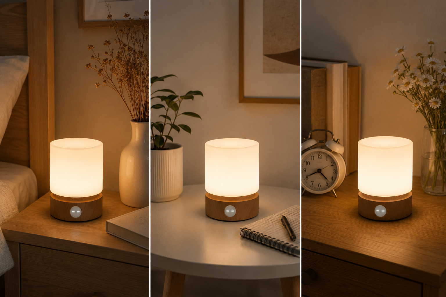 VELOREA Rechargeable Night Light with Touch Control & Smart Timer | Warm LED Bedside Lamp
